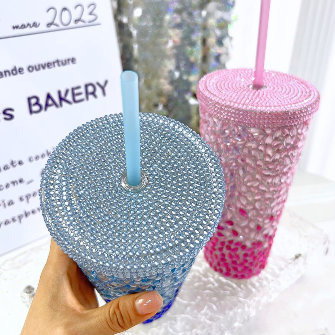 Two Glitter Tumblers, one Blue and one Pink with Straws - Tinyminymo