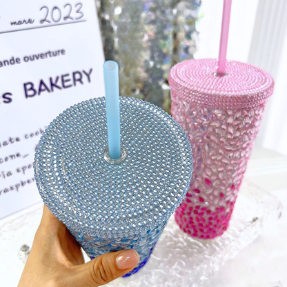 Two Glitter Tumblers, one Blue and one Pink with Straws - Tinyminymo