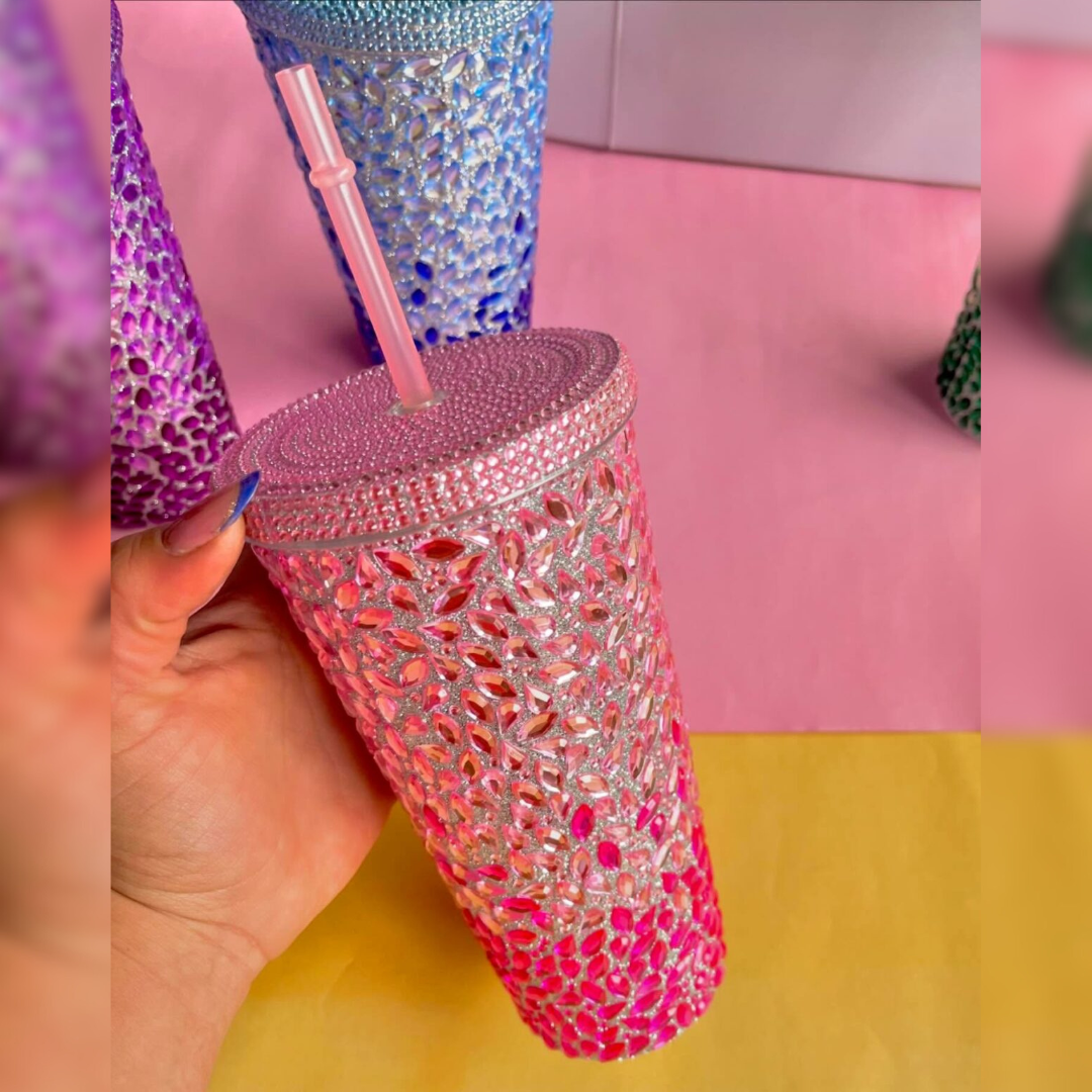 Pink Glitter Tumbler with a Pink Straw - Tinyminymo