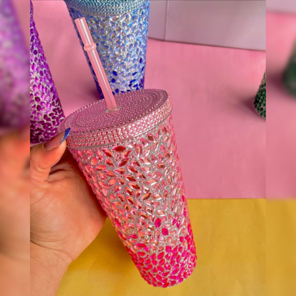 Pink Glitter Tumbler with a Pink Straw - Tinyminymo