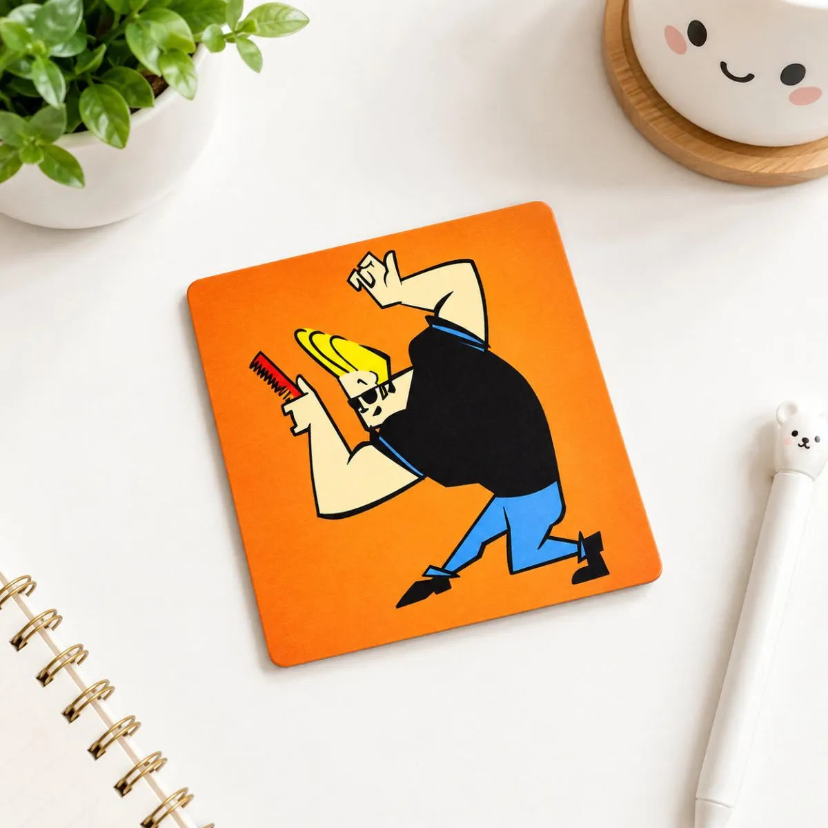 Johnny Bravo in Orange Background Fridge Magnet - Tinyminymo