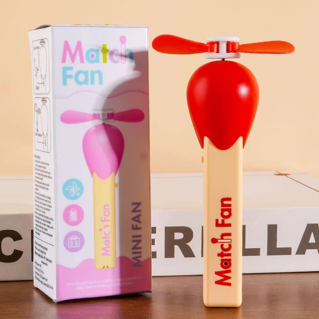 Red Match Stick Fan with Packaging on a Wooden Surface - Tinyminymo