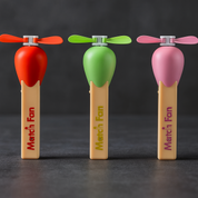 Three Different Colorful Match Stick Shaped Fans with Propellers on a Dark Background  - Tinyminymo