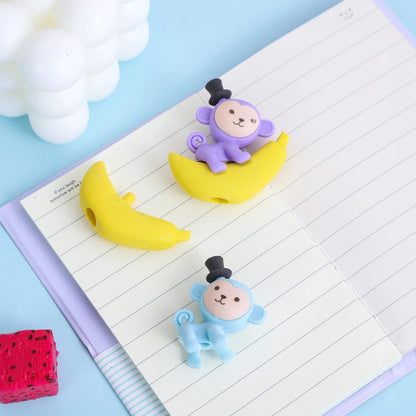 Monkey on Banana Eraser Cum Pencil Topper - Tinyminymo