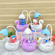 Set of Multifunctional Duck LED Desk Lamps with Small Figures on a Wooden Background - Tinyminymo
