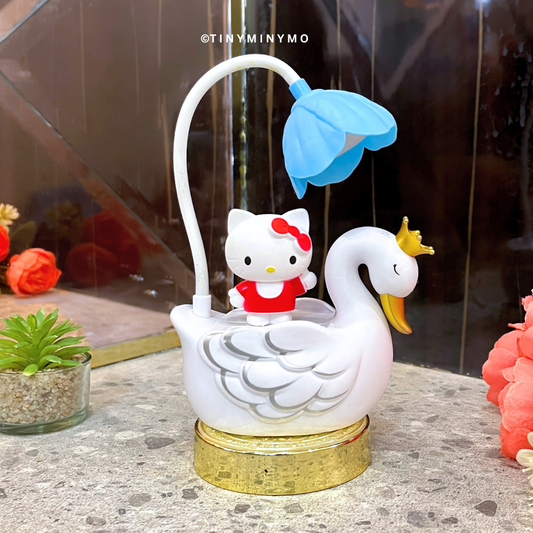 Multifunctional Duck LED Desk Lamp with a Swan Design and a Small Hello Kitty Figure on the Top - Tinyminymo