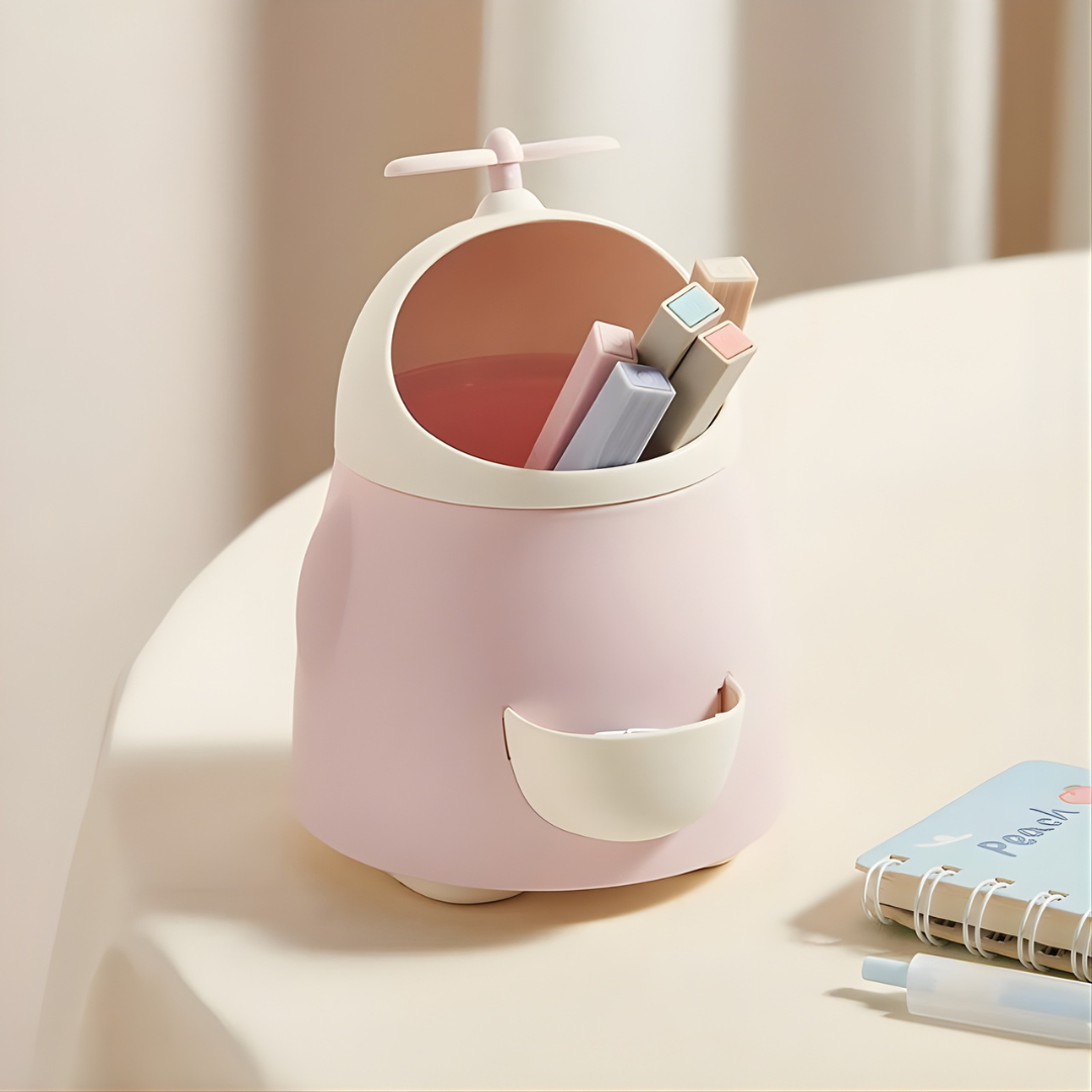 Pink Pen Stand with Five Stationery Items on a Table - Tinyminymo