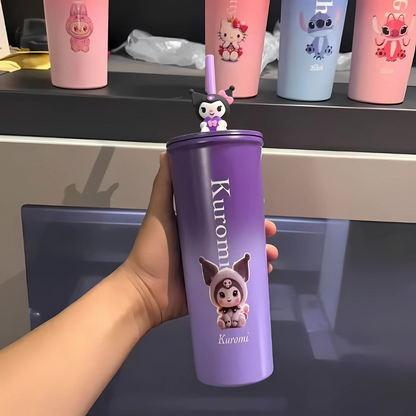 Ombre Steel Tumbler with Kuromi Design held by a hand - Tinyminymo