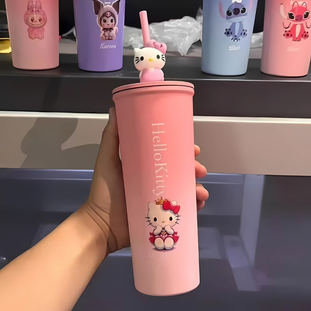 Ombre Steel Tumbler with Hello Kitty Design held by a hand - Tinyminymo