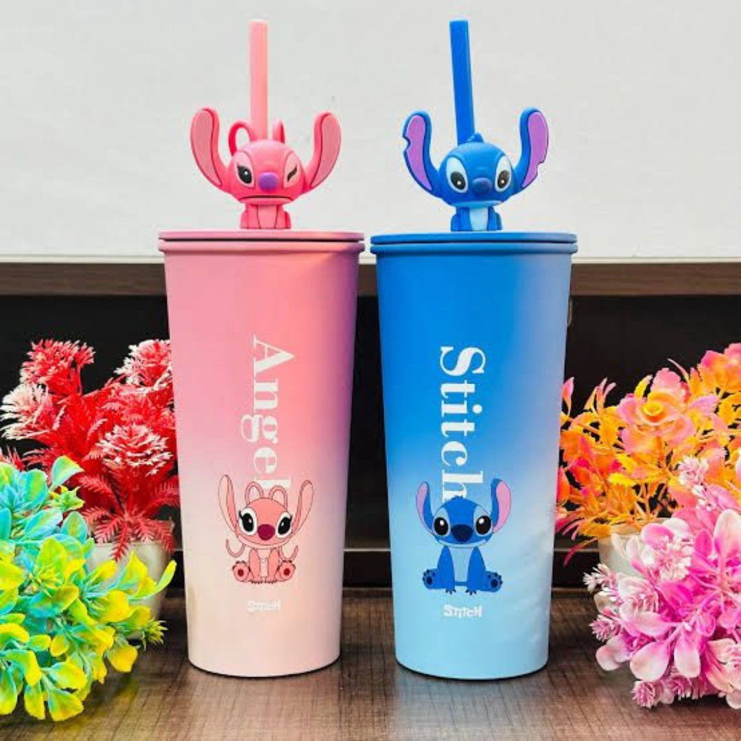 Two Stitch Steel Tumbler with flowers in the background - Tinyminymo