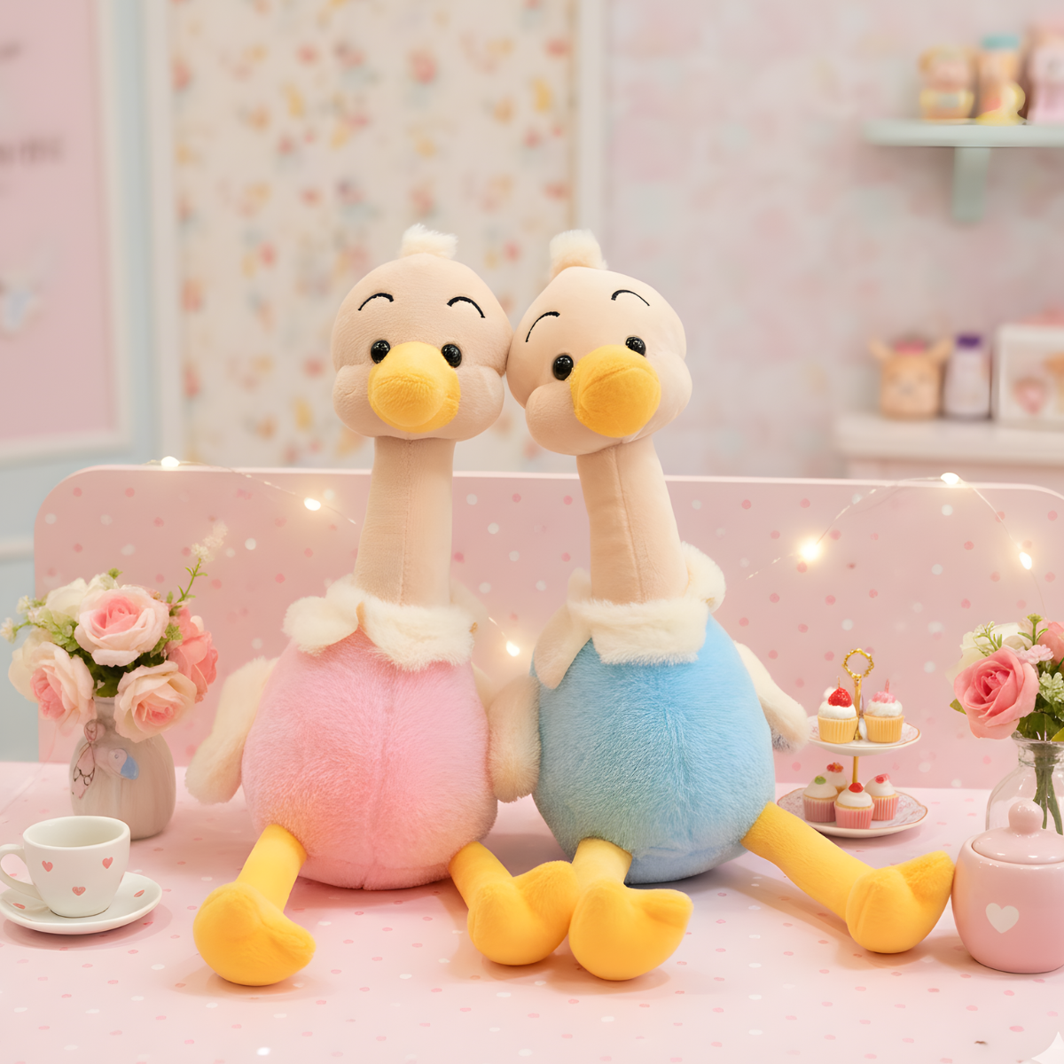 Two Color Ostrich Soft Toy, Blue and Pink - Tinyminymo 