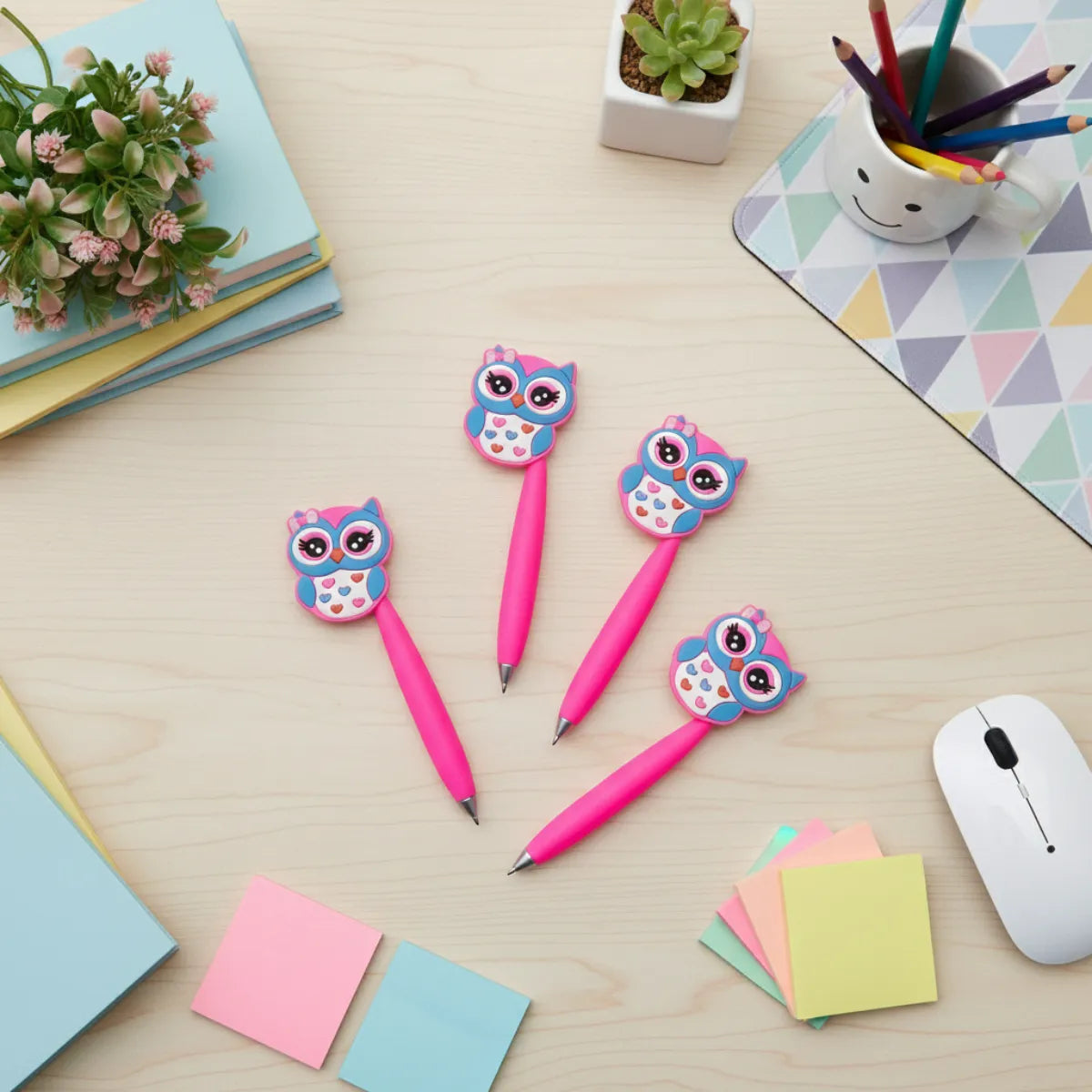 Four Colorful Pink Owl Pens - Tinyminymo