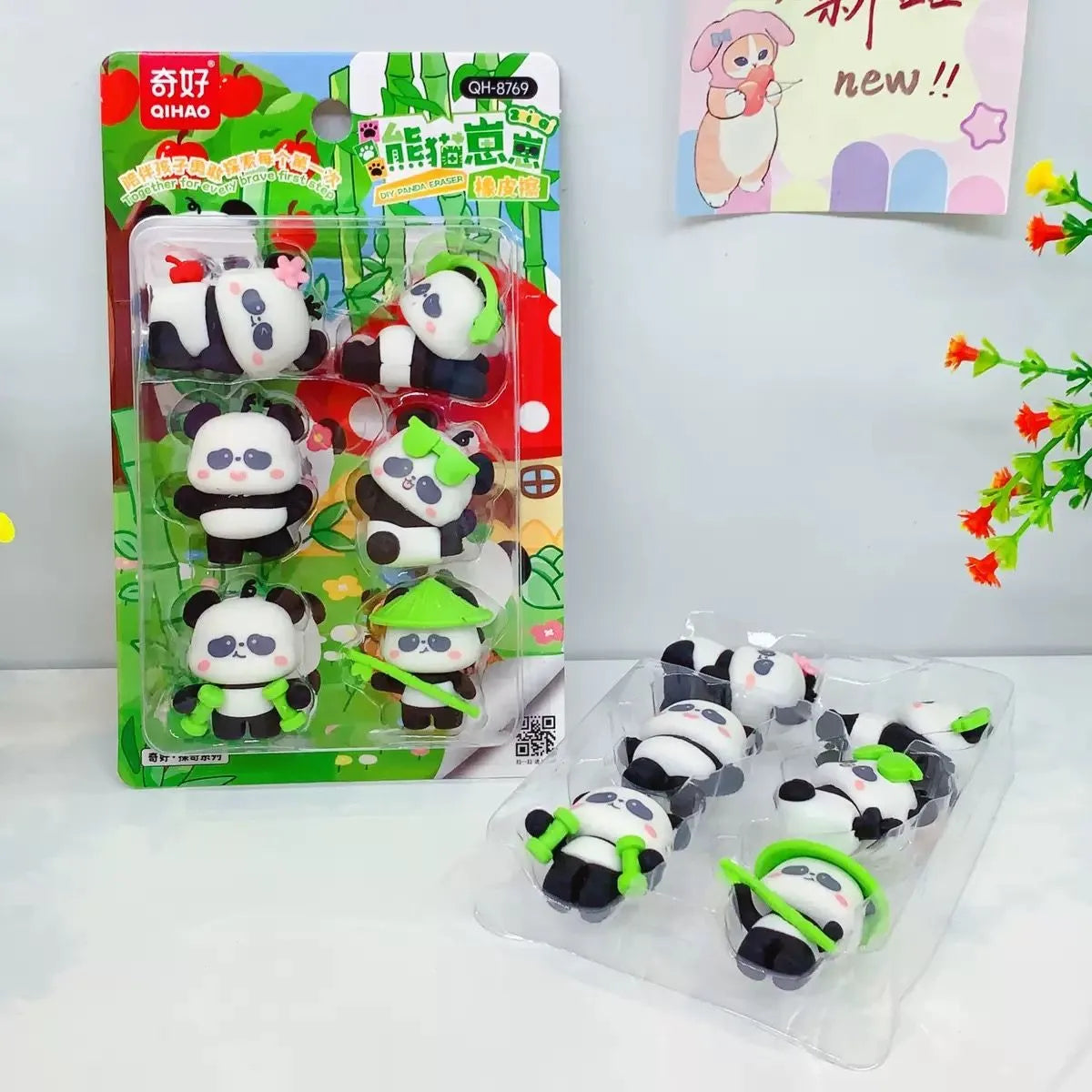 Six Panda Mini Erasers in a Set - Tinyminymo