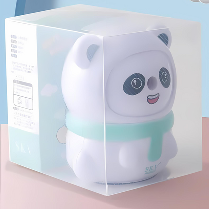 Panda Mechanical Sharpener in a clear packaging box on a pink surface - Tinyminymo