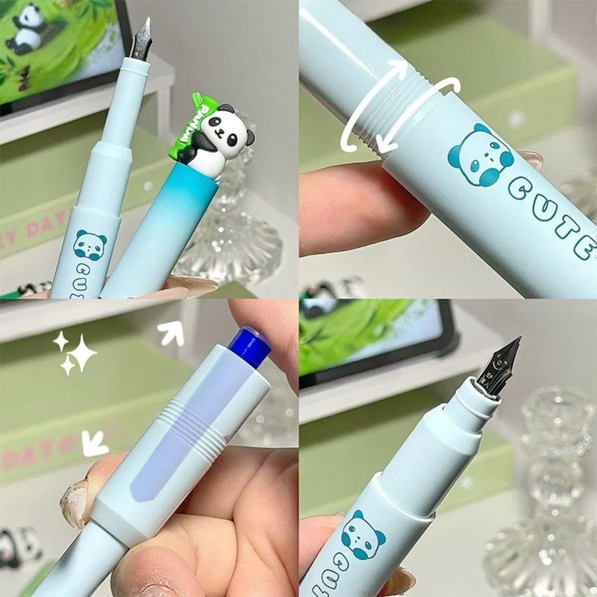 Panda Fountain Pen Held by a Hand - Tinyminymo