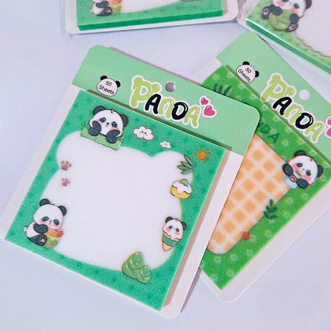 Panda Sticky Notes with Green Border Placed on a Light Background – Tinyminymo