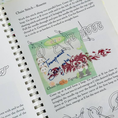 Spiral Bound Book with Embroidery Patterns and Instructions, Featuring Panda Sticky Note and Floral Design - Tinyminymo