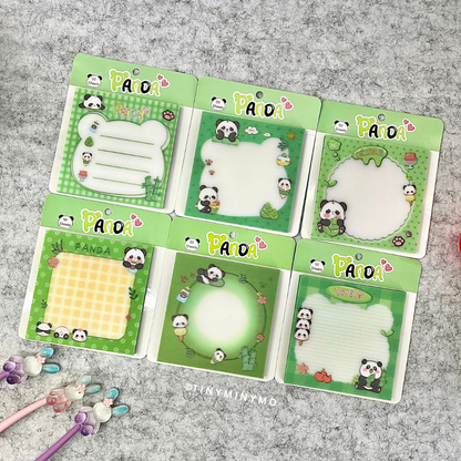 Display of Six Panda Sticky Notes on a Grey Surface with Decorative Items - Tinyminymo
