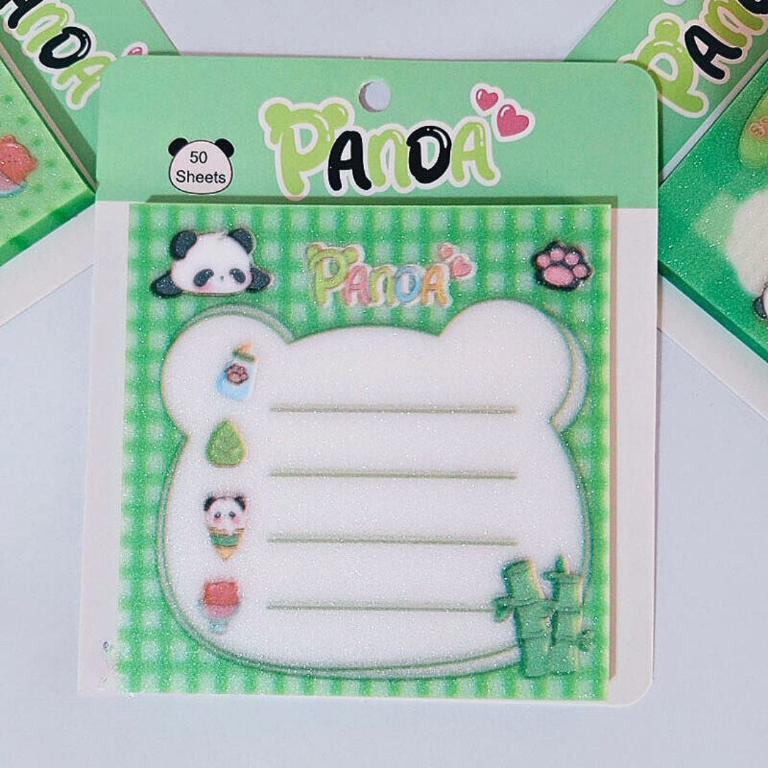 Panda Sticky Notes with Green Border and Panda Design on a White Background - Tinyminymo