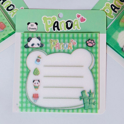 Panda Sticky Notes with Green Border and Panda Design on a White Background - Tinyminymo