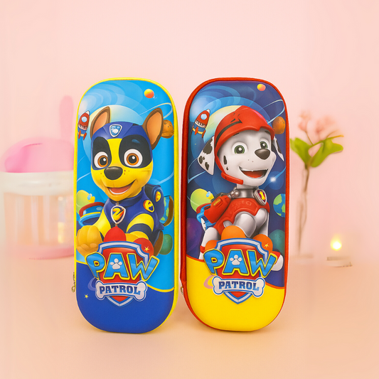 Two Variants of Paw Patrol Smiggle Pouch on a Pink Background - Tinyminymo