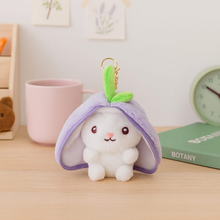 Load image into Gallery viewer, Peek-a-boo Plush Bunny Keychain in Grape Design - Tinyminymo
