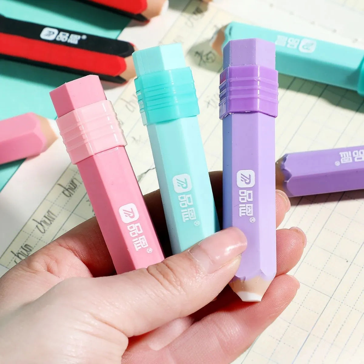 Three Colorful Pencil Shaped Erasers - Tinyminymo