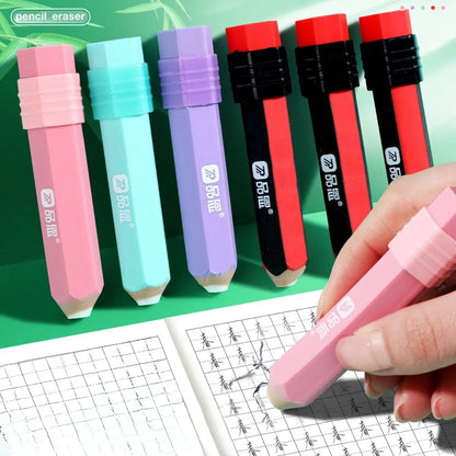 Set of Colorful Pencil Erasers with a Hand Holding a Pink Eraser - Tinyminymo