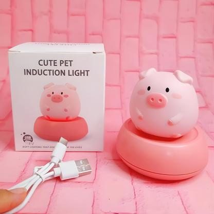 Pink Pig Induction Light with Packaging Box and White Charging Cable - Tinyminymo