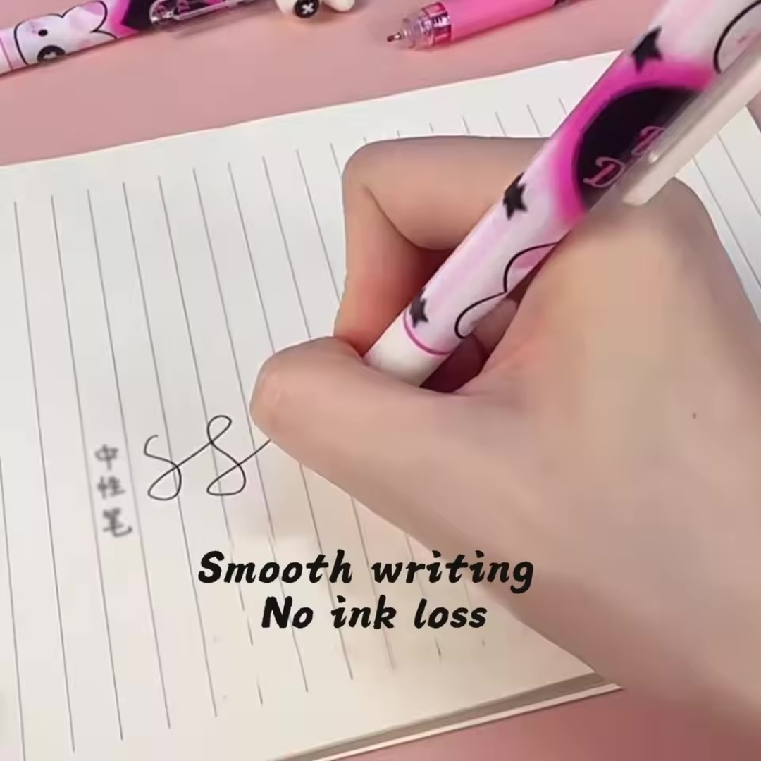 Handwriting on Paper with a Pink World Gel Pen Text 'Smooth Writing No Ink Loss' Displayed - Tinyminymo