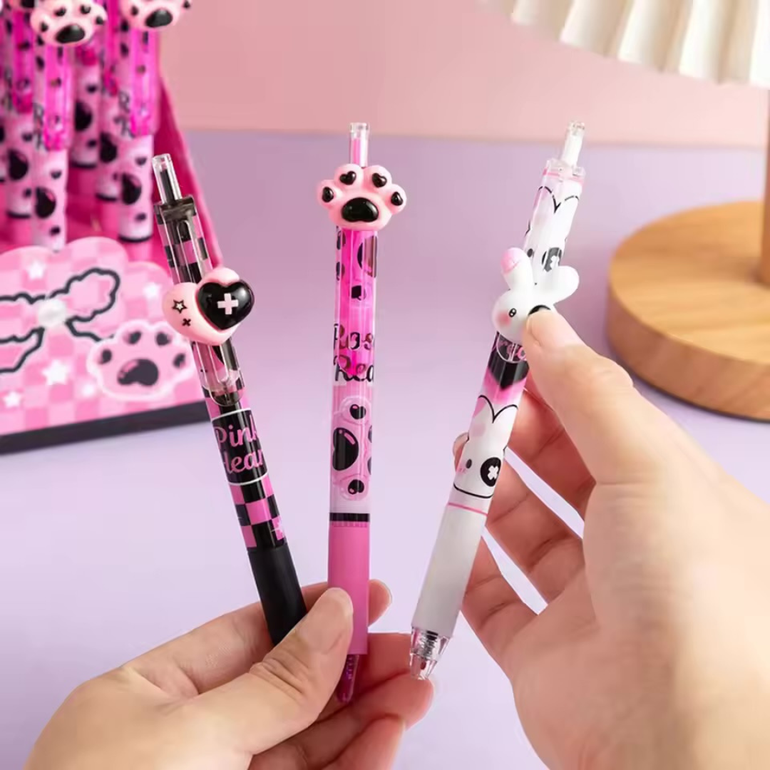 Three Pink World Gel Pen Variants Held by a Hand - Tinyminymo