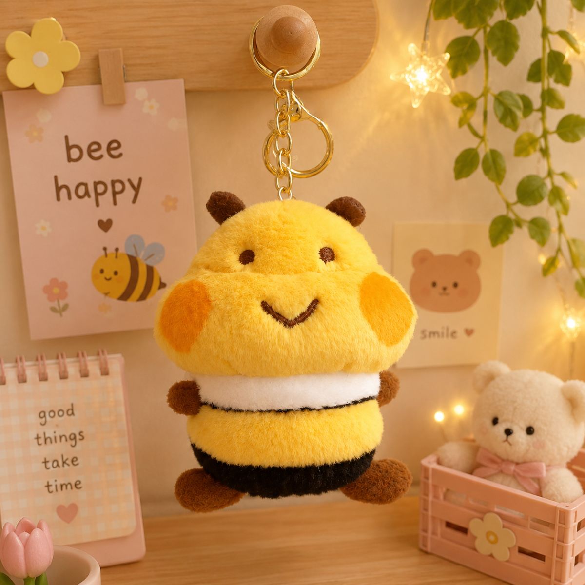 Fluffy Honey Bee Design Keychain - Tinyminymo