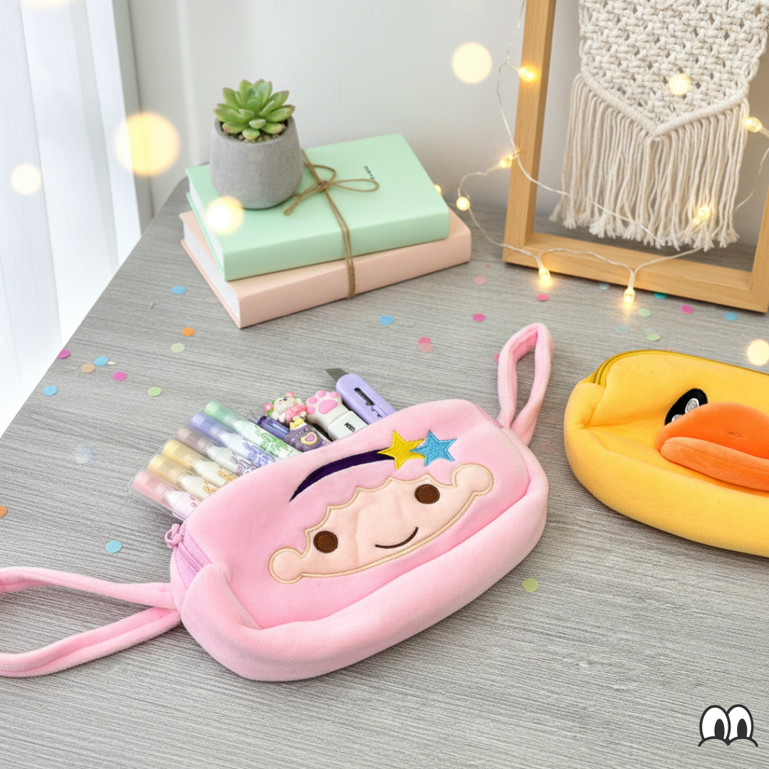 Two Plush Kids Zipper Pouch, One Lala and One Duck - Tinyminymo