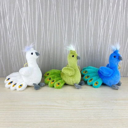 Three Plush Peacock Keychain in White, Green and Blue - Tinyminymo