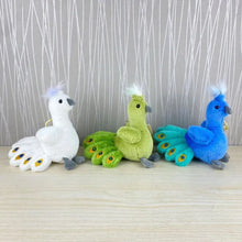 Load image into Gallery viewer, Three Plush Peacock Keychain in White, Green and Blue - Tinyminymo
