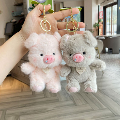 Two Plush Piggy 3D Keychains in Different Colors, One Pink and One Greige - Tinyminymo