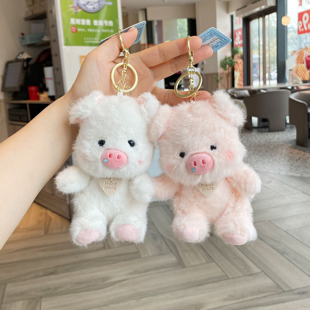 Two Plush Piggy 3D Keychains, One White and One Pink - Tinyminymo