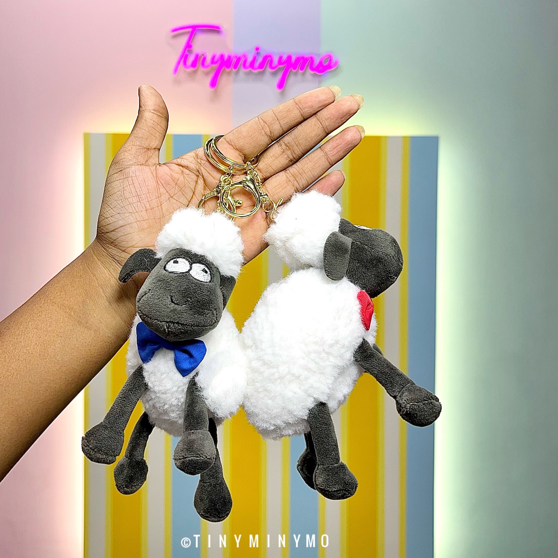 Plush Sheep with Bow 3D Keychain - Tinyminymo