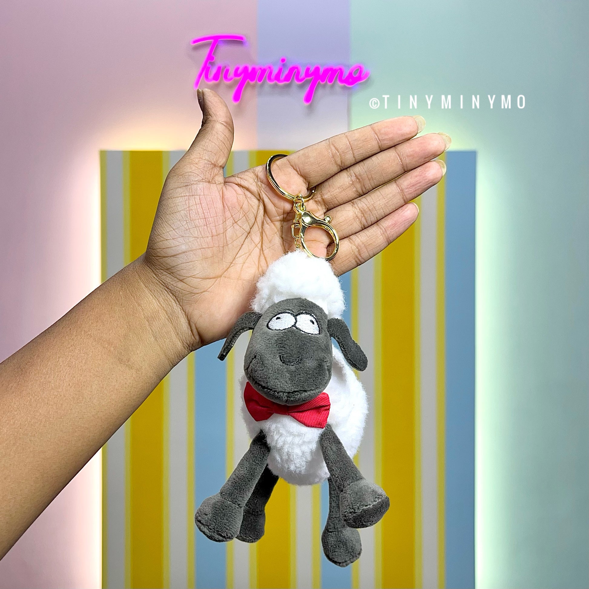 Plush Sheep with Bow 3D Keychain - Tinyminymo