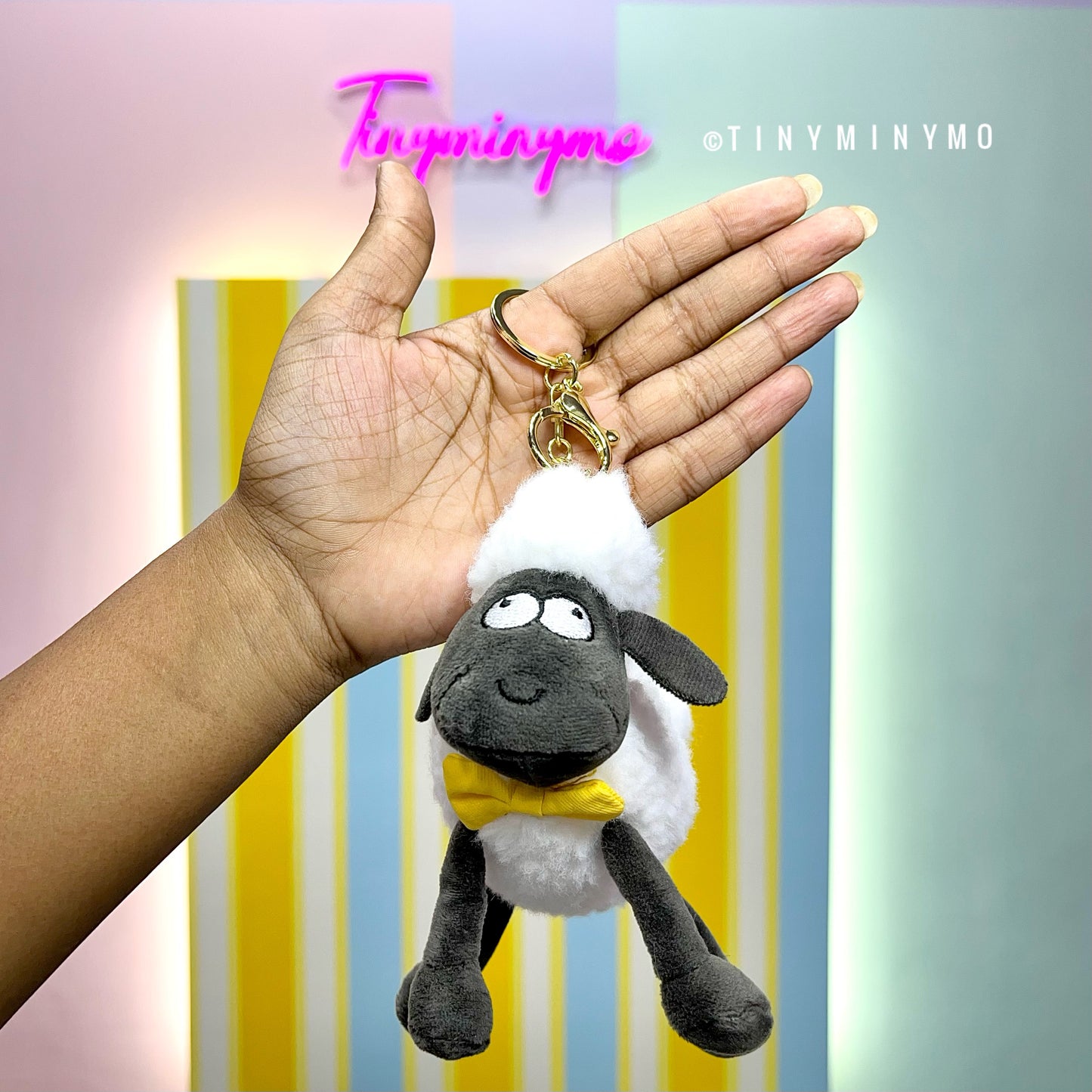 Plush Sheep with Bow 3D Keychain - Tinyminymo