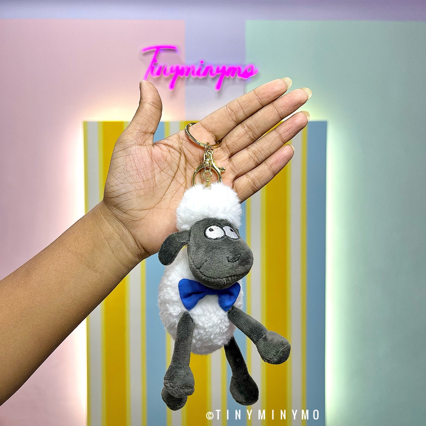 Plush Sheep with Bow 3D Keychain - Tinyminymo