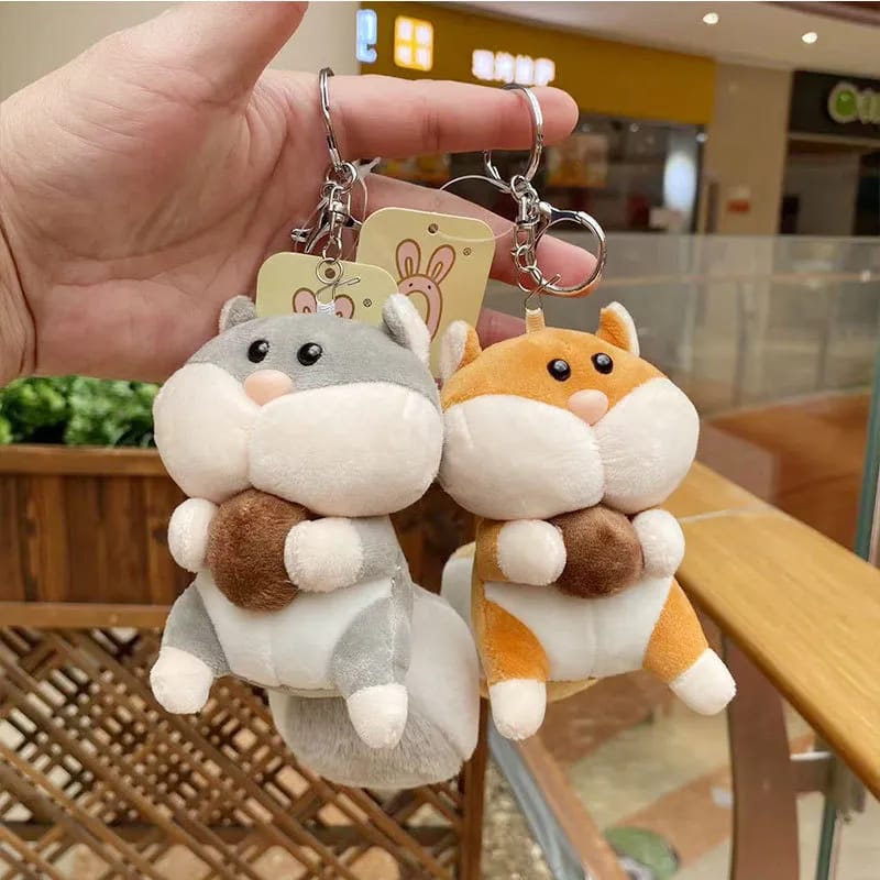 Plush Squirrel with Apricot 3D Keychain - Tinyminymo