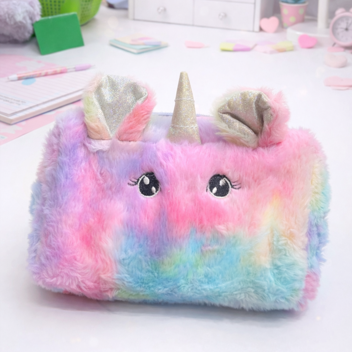 Pink Color of Plush Unicorn Zipper Pouch - Tinyminymo