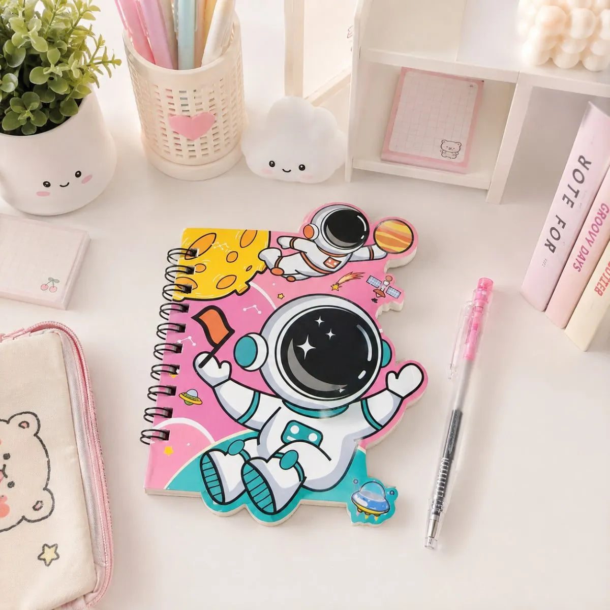 Pink Astronaut Design Pocket Diary with Pen - Tinyminymo