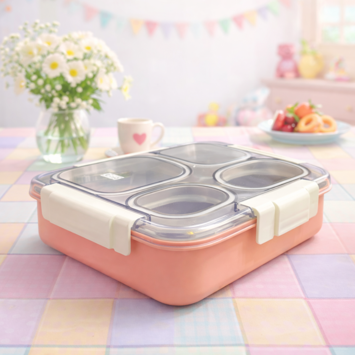 Pink Color Lunch Box in Stainless Steel  - Tinyminymo