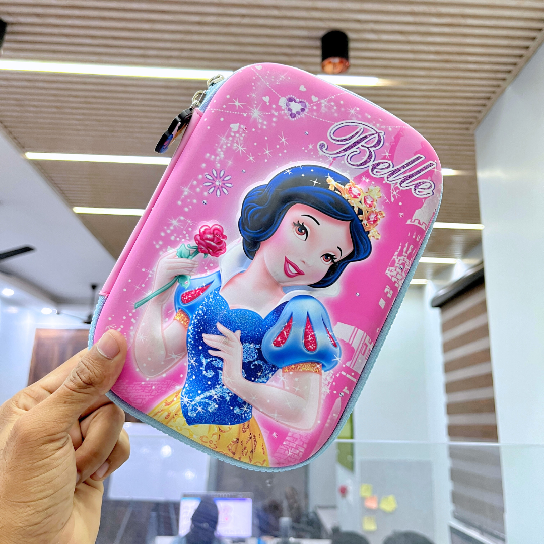 Princess 3D Smiggle Pouch with Snow White design held by a hand in an indoor setting - Tinyminymo