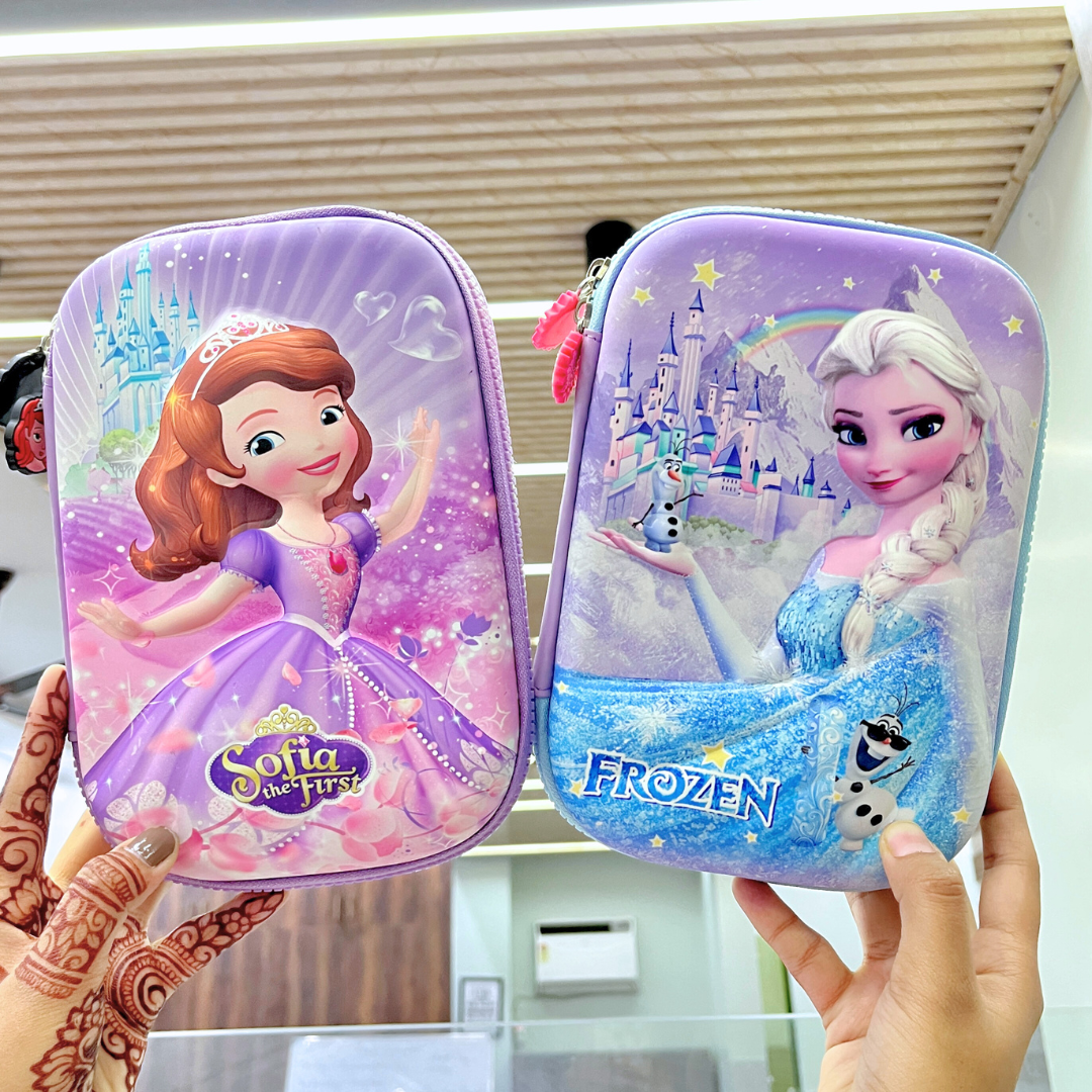 Two Princess 3D Smiggle Pouch featuring Sofia the First and Frozen characters held by hands - Tinyminymo