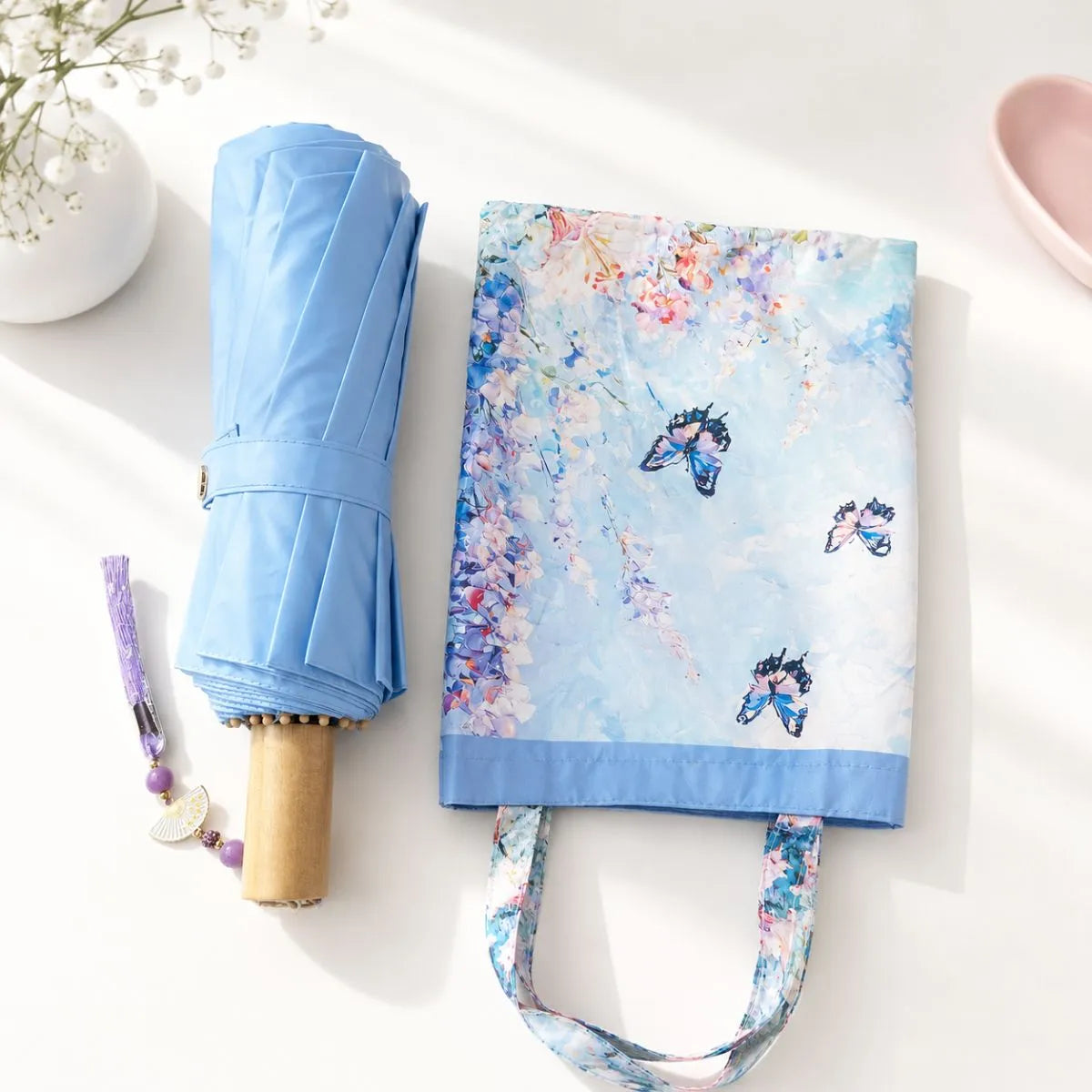 Butterfly Print Light Blue Umbrella - Tinyminymo