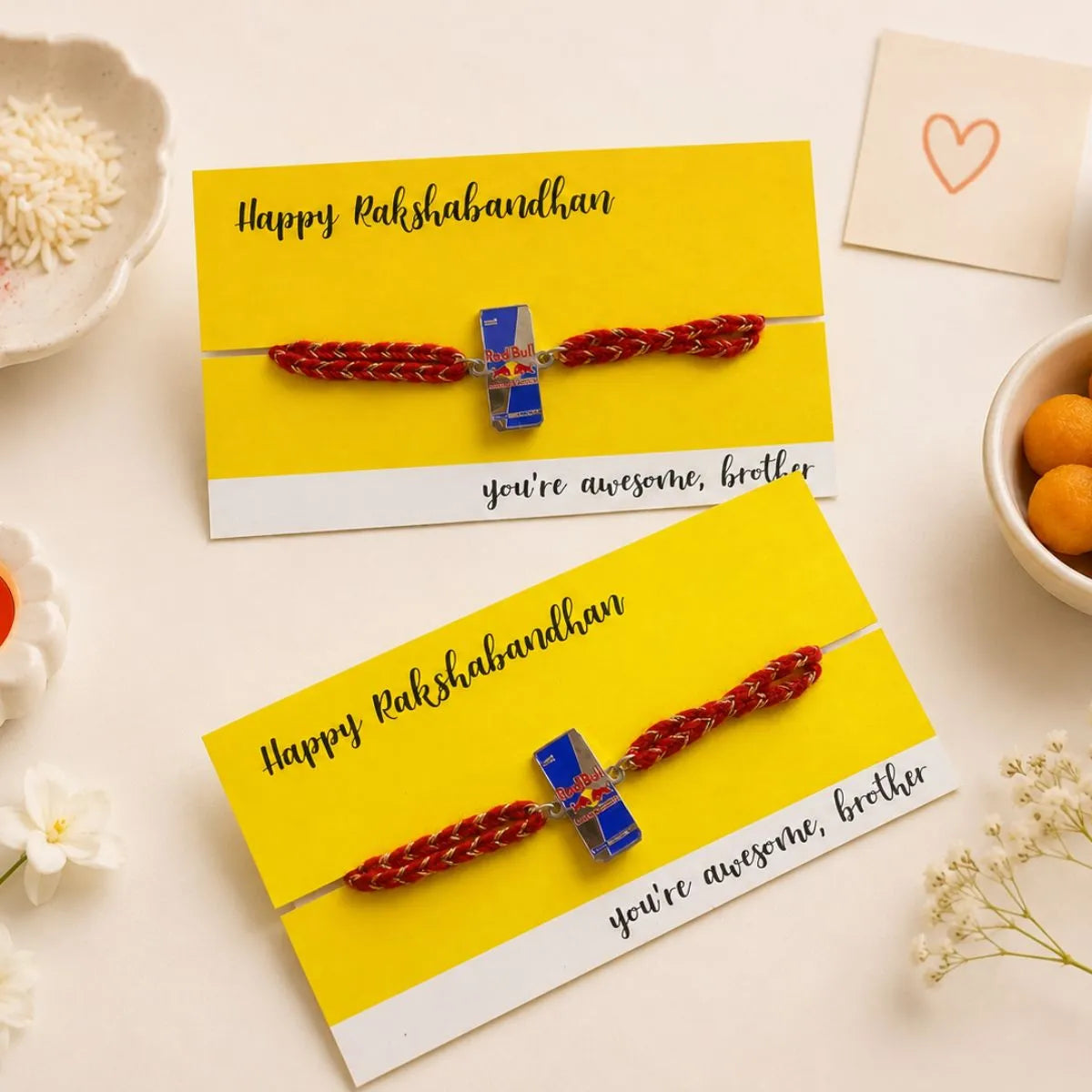 Two Red Bull Metal Rakhis - Tinyminymo