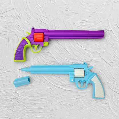 Two Revolver Shaped Pens, One Blue and One Purple - Tinyminymo